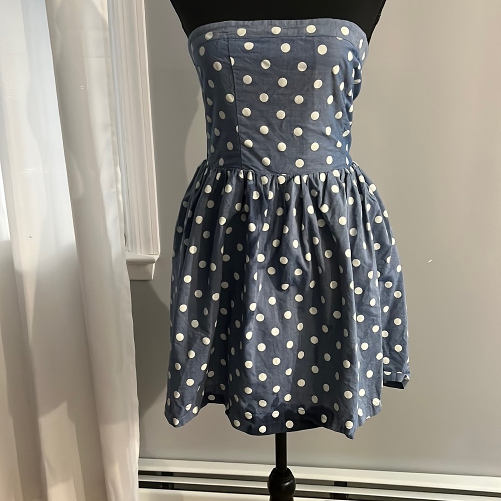 Denim like polka dot strapless dress
